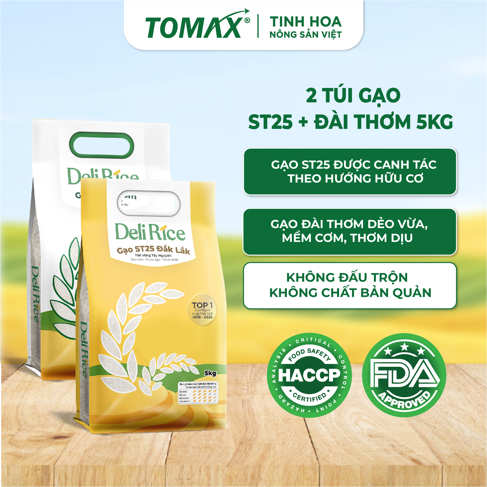 Combo mix 2 túi gạo ST25 và Đài Thơm Deli Rice - túi 5kg tơi xốp, dẻo thơm, thượng hạng 100% Organic - TOMAX 1 Combo mix 2 túi gạo ST25 và Đài Thơm Deli Rice - túi 5kg tơi xốp, dẻo thơm, thượng hạng 100% Organic - TOMAX