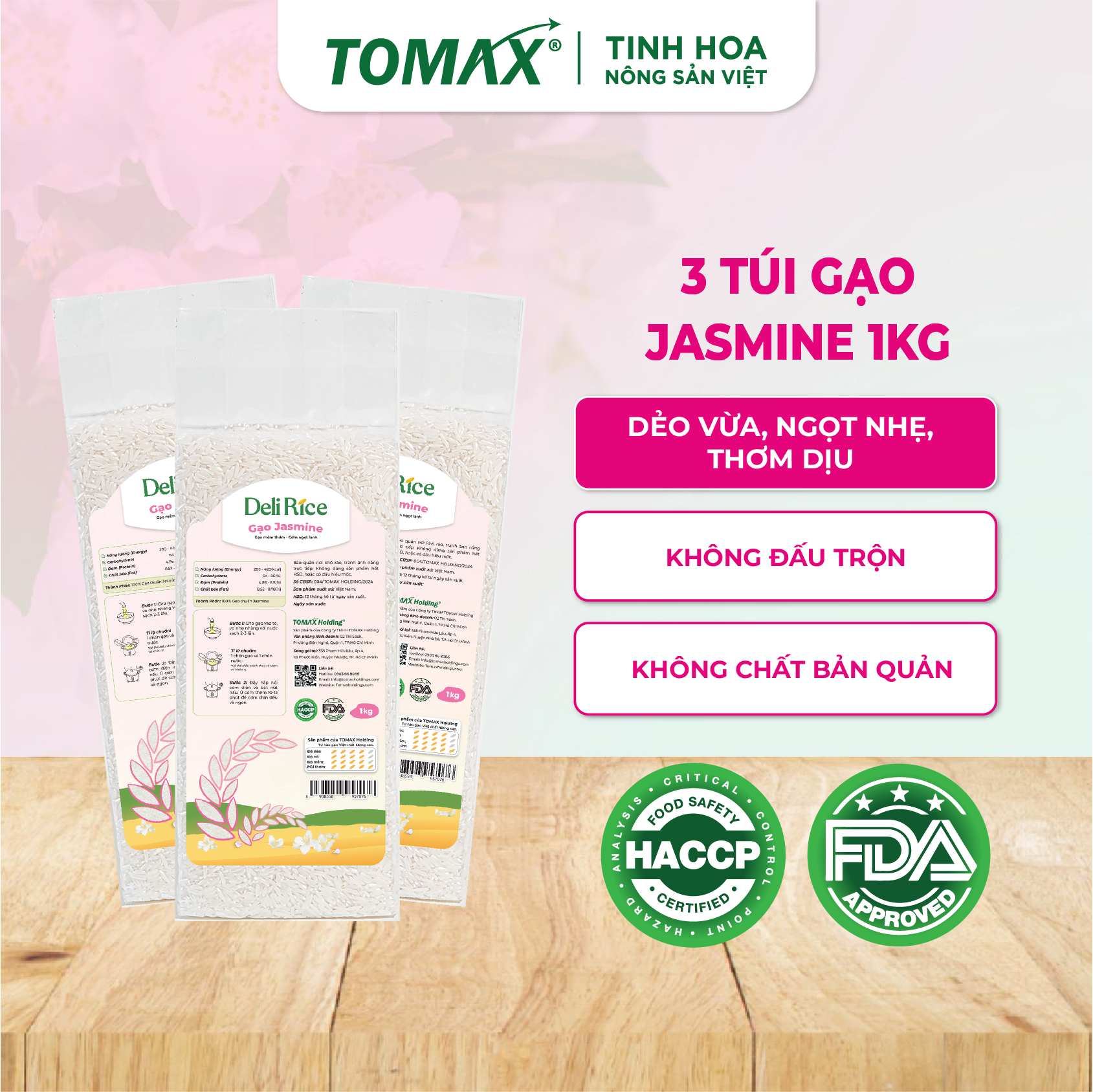 Combo 3 túi Gạo Deli Rice Jasmine thơm dẻo mềm 1kg 1 Combo 3 túi Gạo Deli Rice Jasmine thơm dẻo mềm 1kg