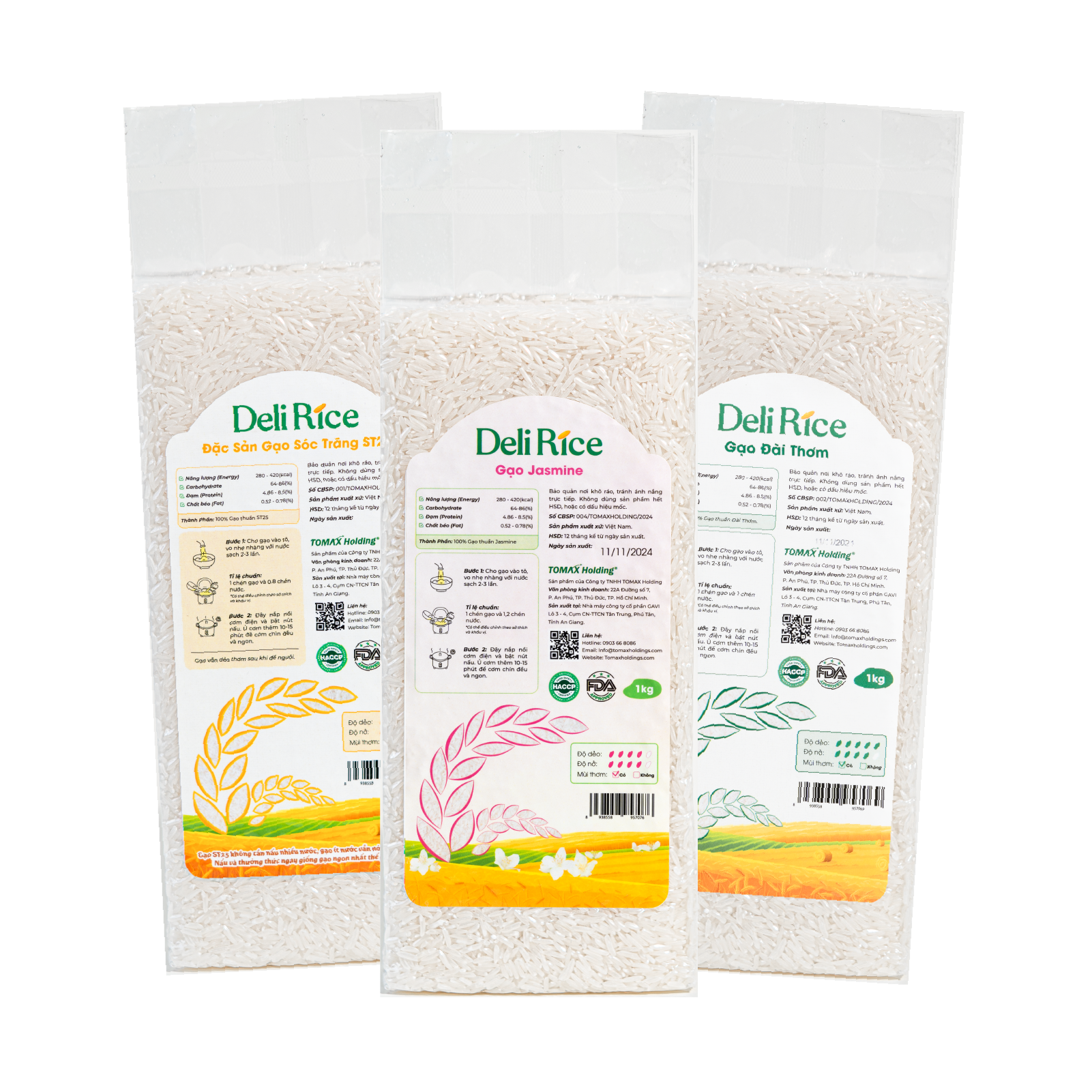 Combo 3 túi Gạo Mix (ST25, Jasmine, Đài Thơm) túi 1kg