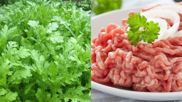 Cháo rau cải cúc cho bé kết hợp với thịt bò