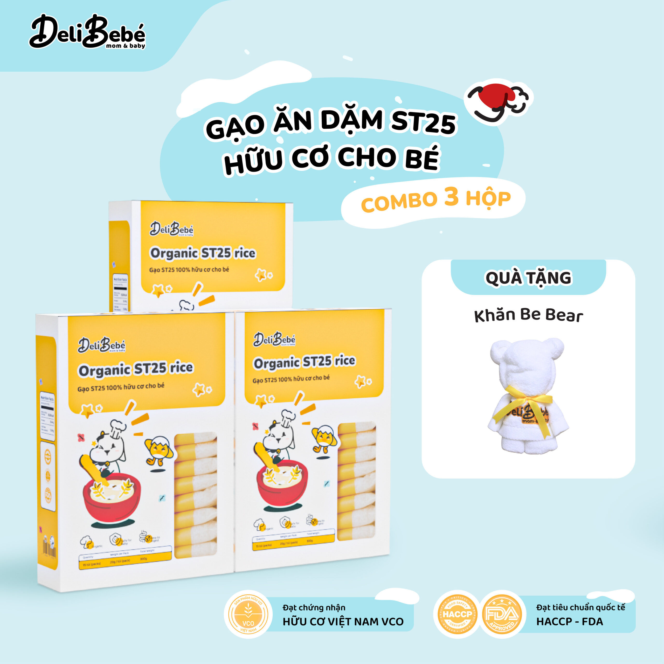 Combo 3 Hộp Gạo Ăn Dặm ST25 Hữu Cơ Deli Bebé