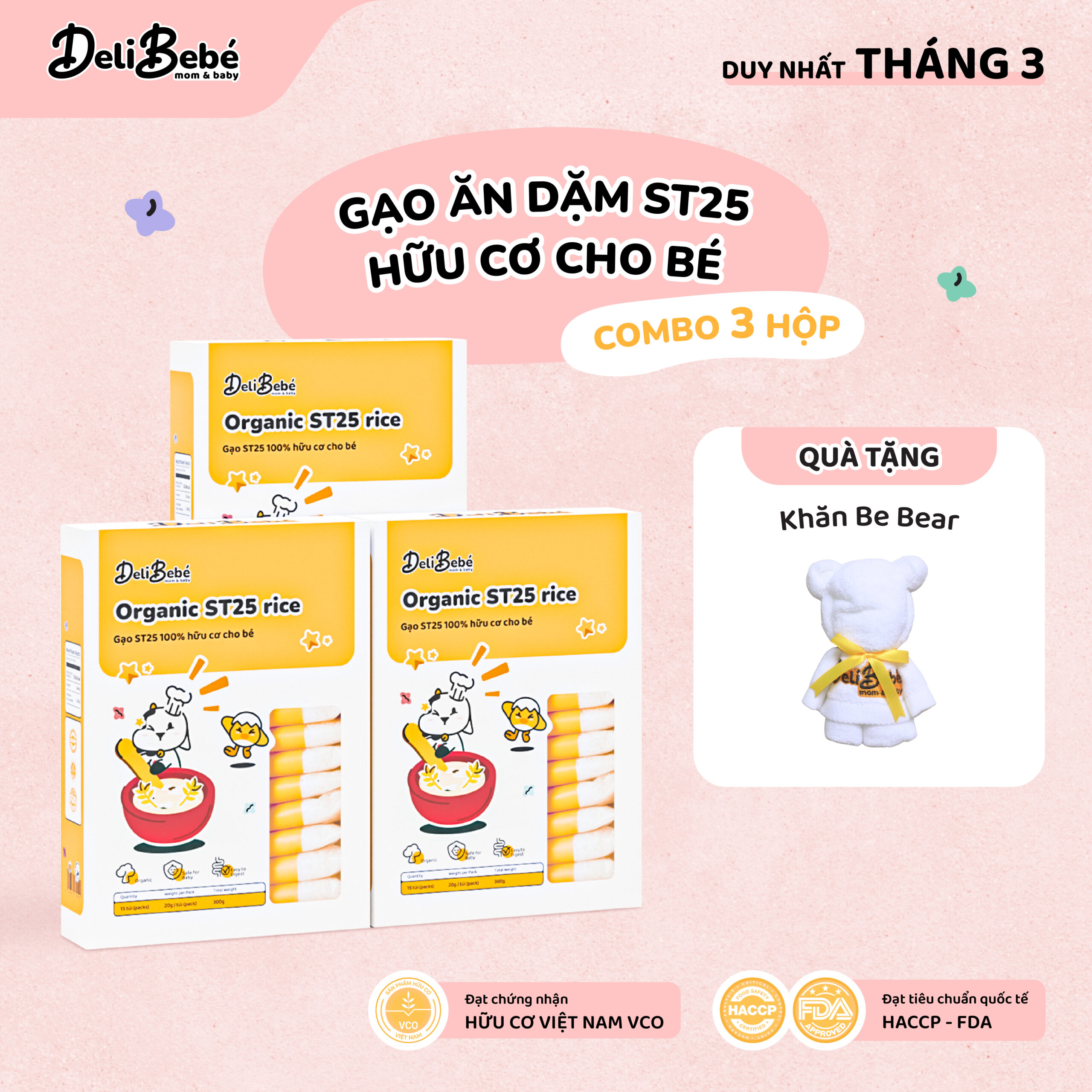 Combo 3 Hộp Gạo Ăn Dặm ST25 Hữu Cơ Deli Bebé