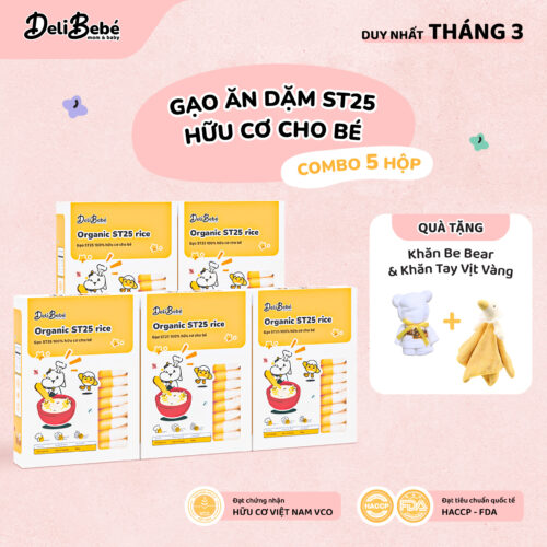 Combo 5 Hộp Gạo Ăn Dặm ST25 Hữu Cơ Deli Bebé