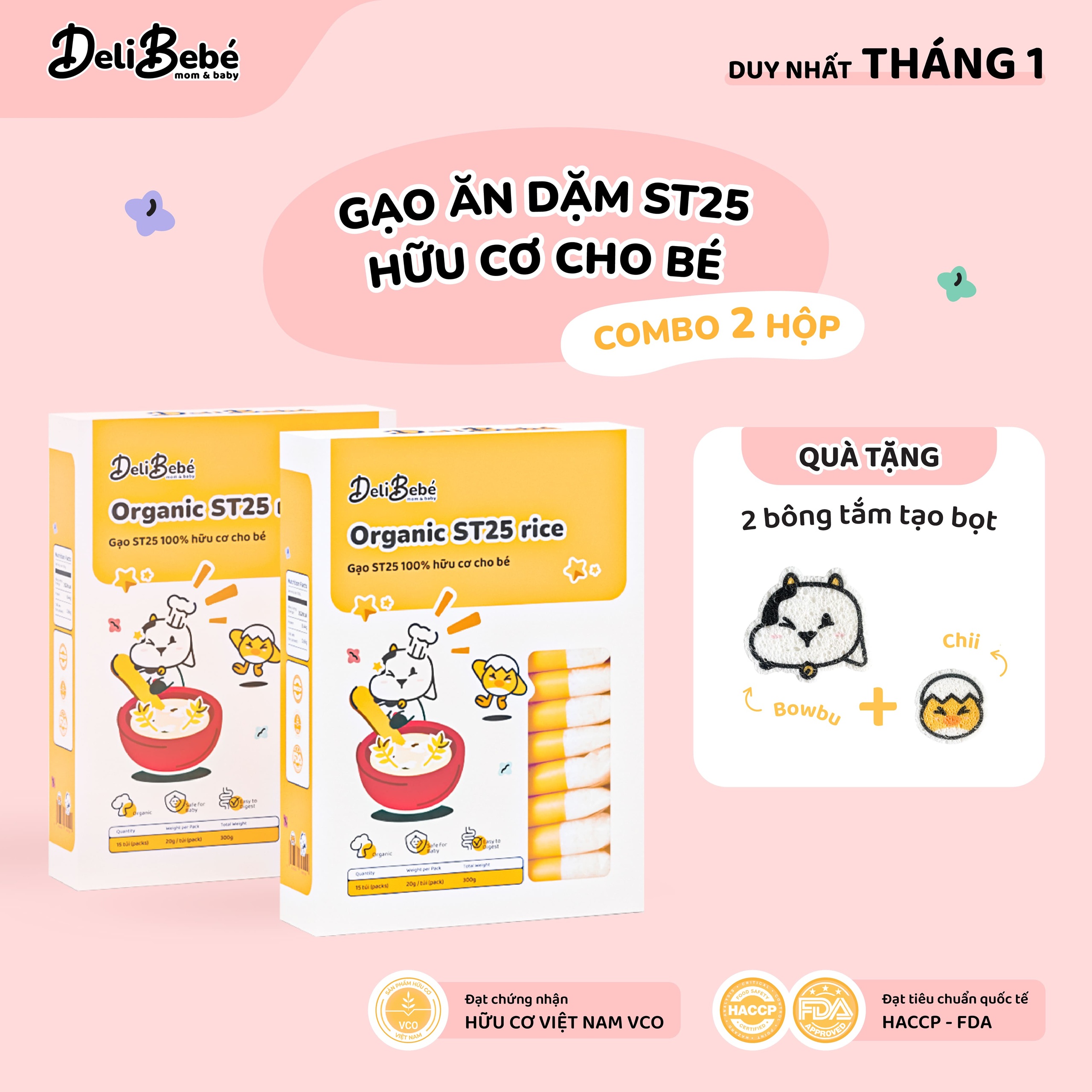 Combo 2 Hộp Gạo Ăn Dặm ST25 Hữu Cơ Deli Bebé