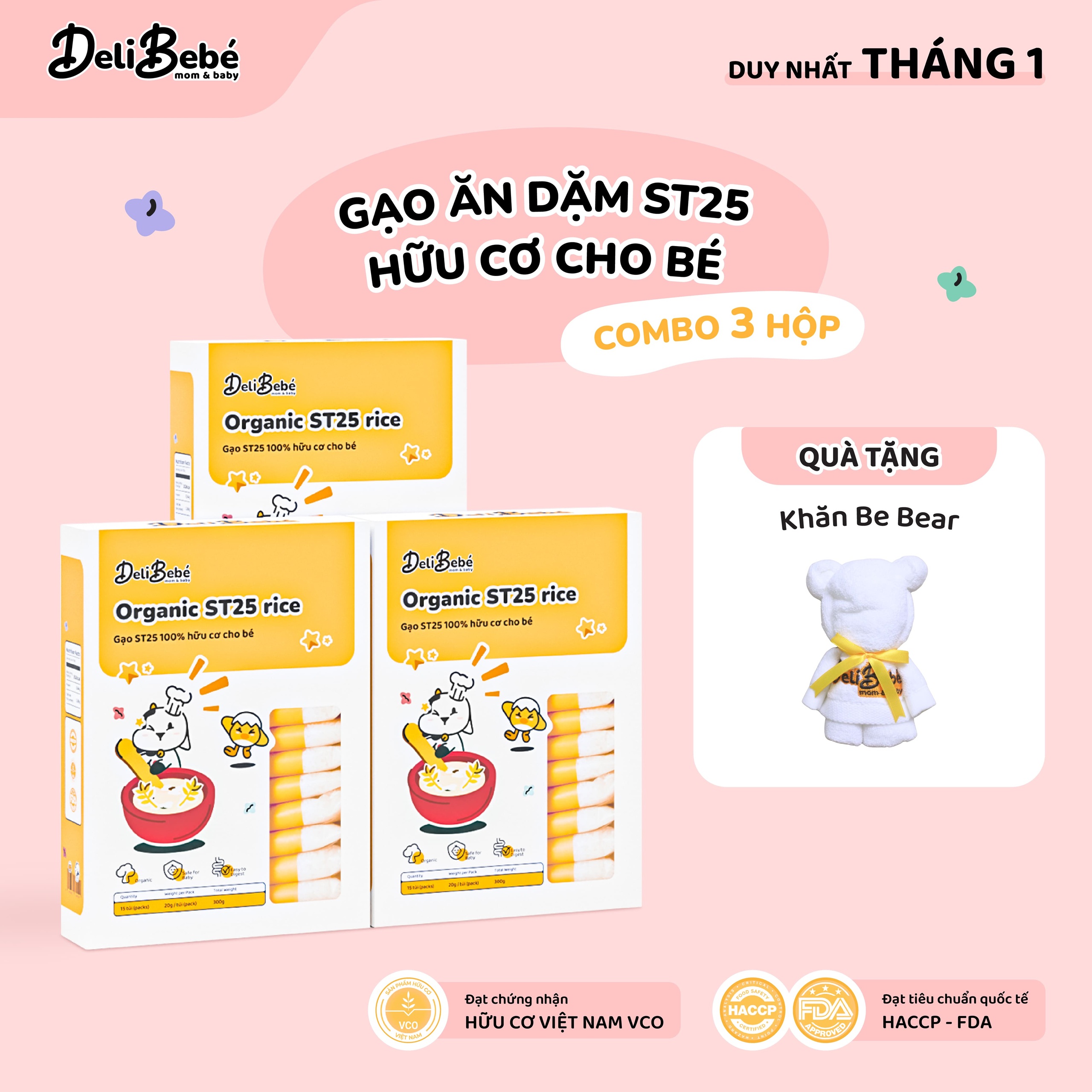 Combo 3 Hộp Gạo Ăn Dặm ST25 Hữu Cơ Deli Bebé