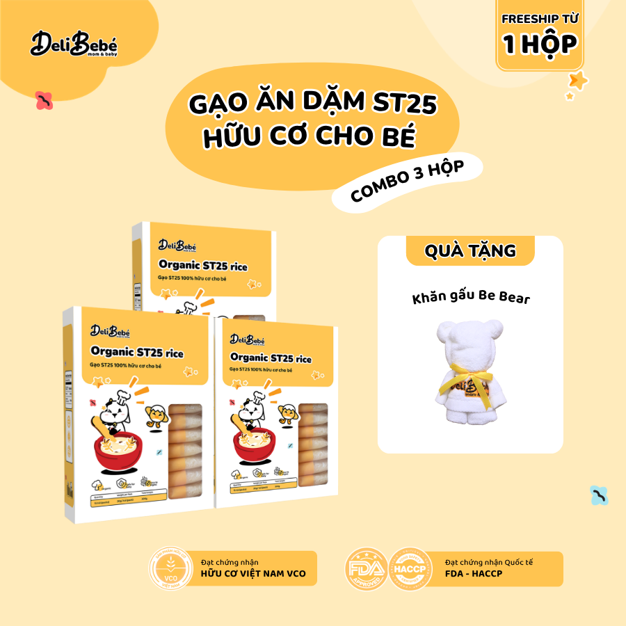 Combo 3 Hộp Gạo Ăn Dặm ST25 Hữu Cơ Deli Bebé