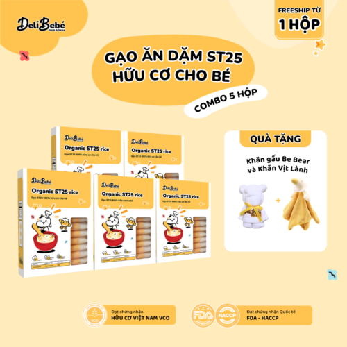 Combo 5 Hộp Gạo Ăn Dặm ST25 Hữu Cơ Deli Bebé