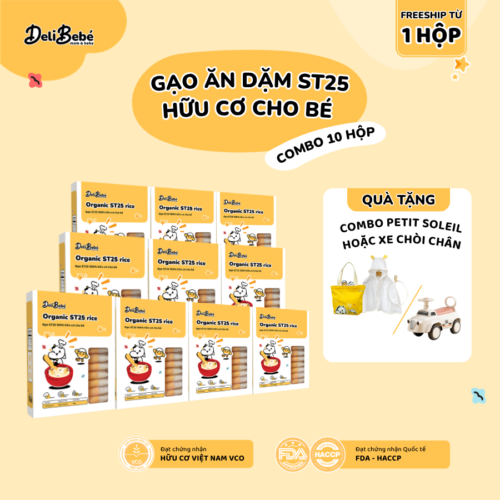 Combo 10 Hộp Gạo Ăn Dặm ST25 Hữu Cơ Deli Bebé