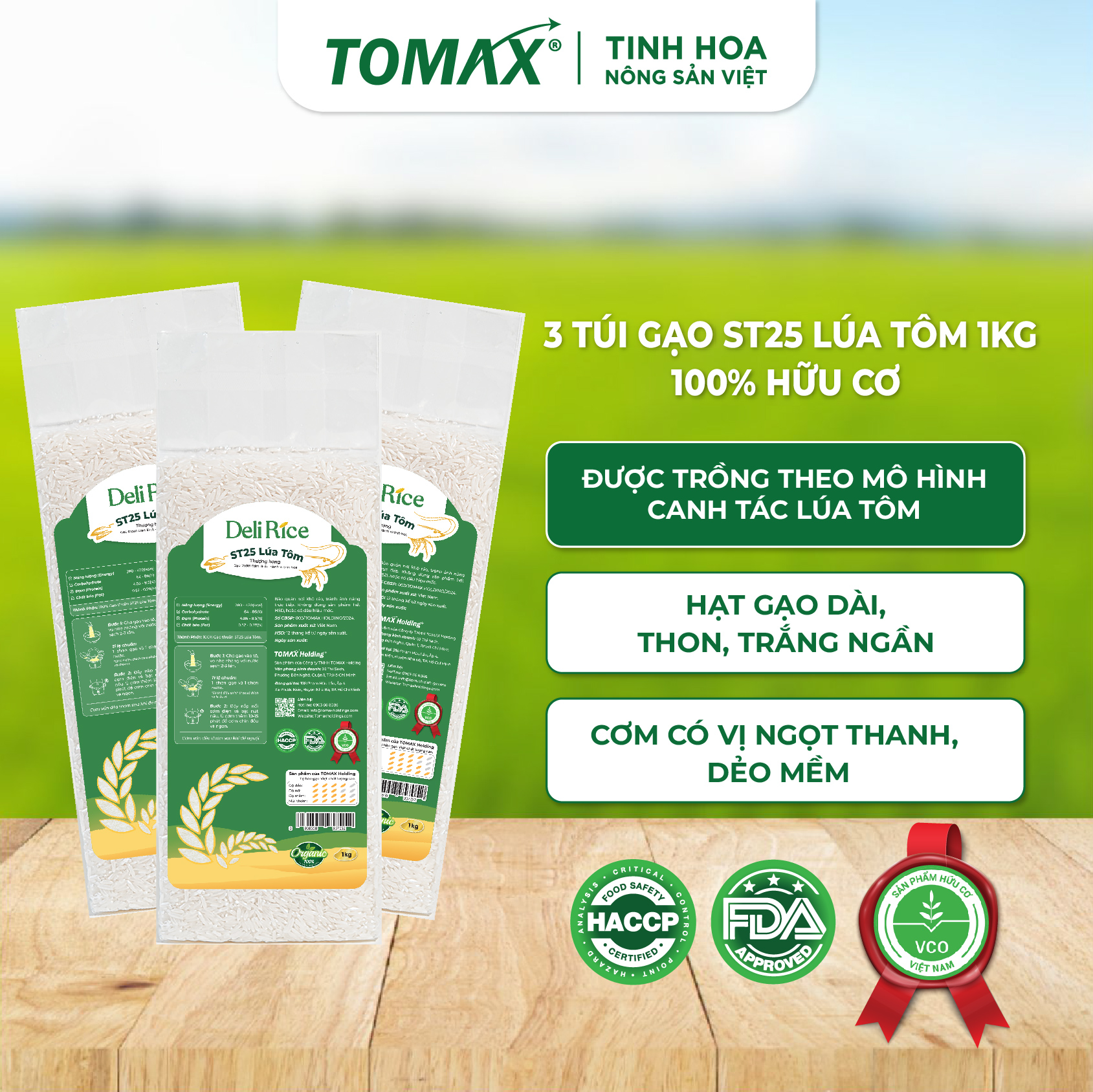 Combo 3 túi Gạo Lúa Tôm 1kg