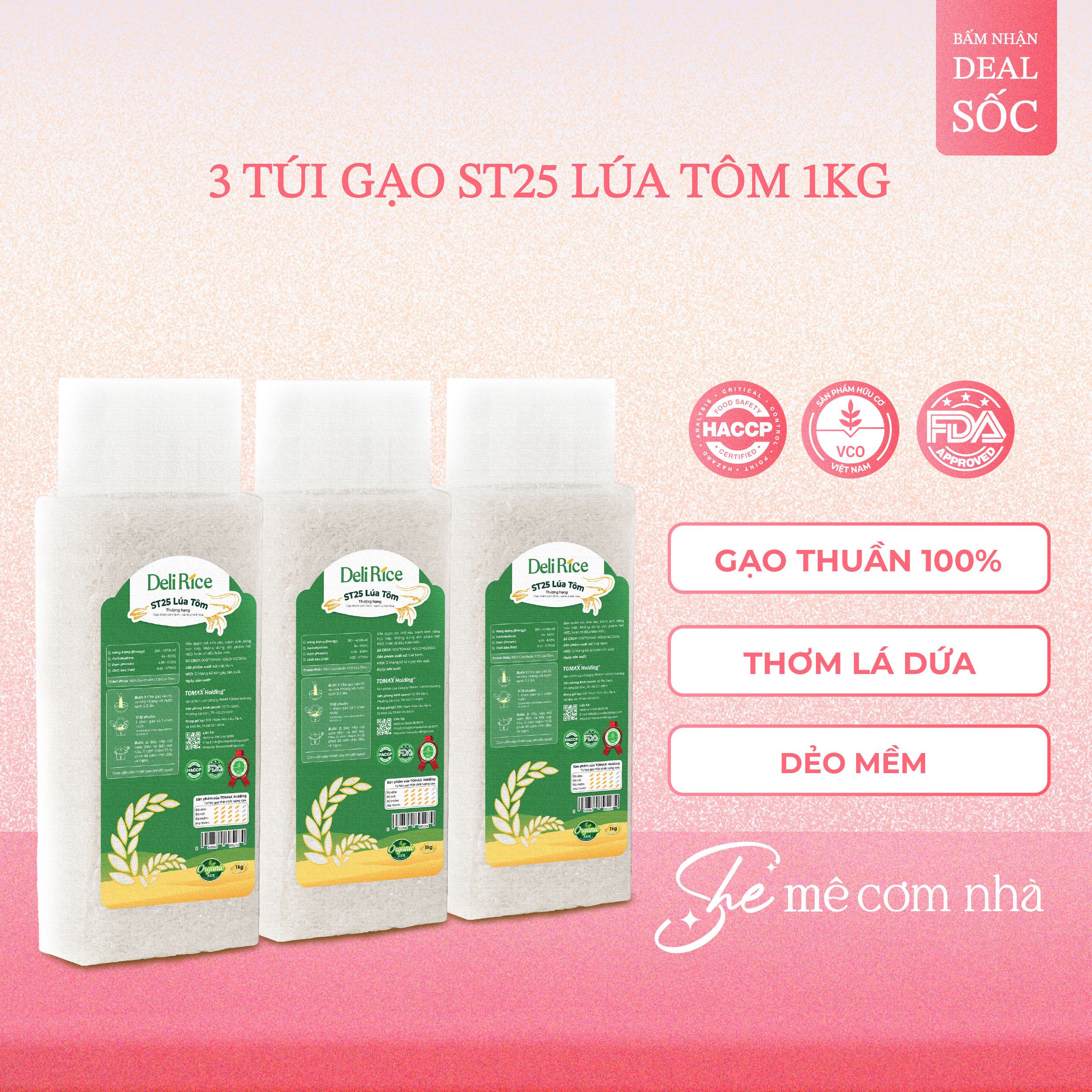 Combo 3 túi Gạo Lúa Tôm 1kg 1 Combo 3 túi Gạo Lúa Tôm 1kg