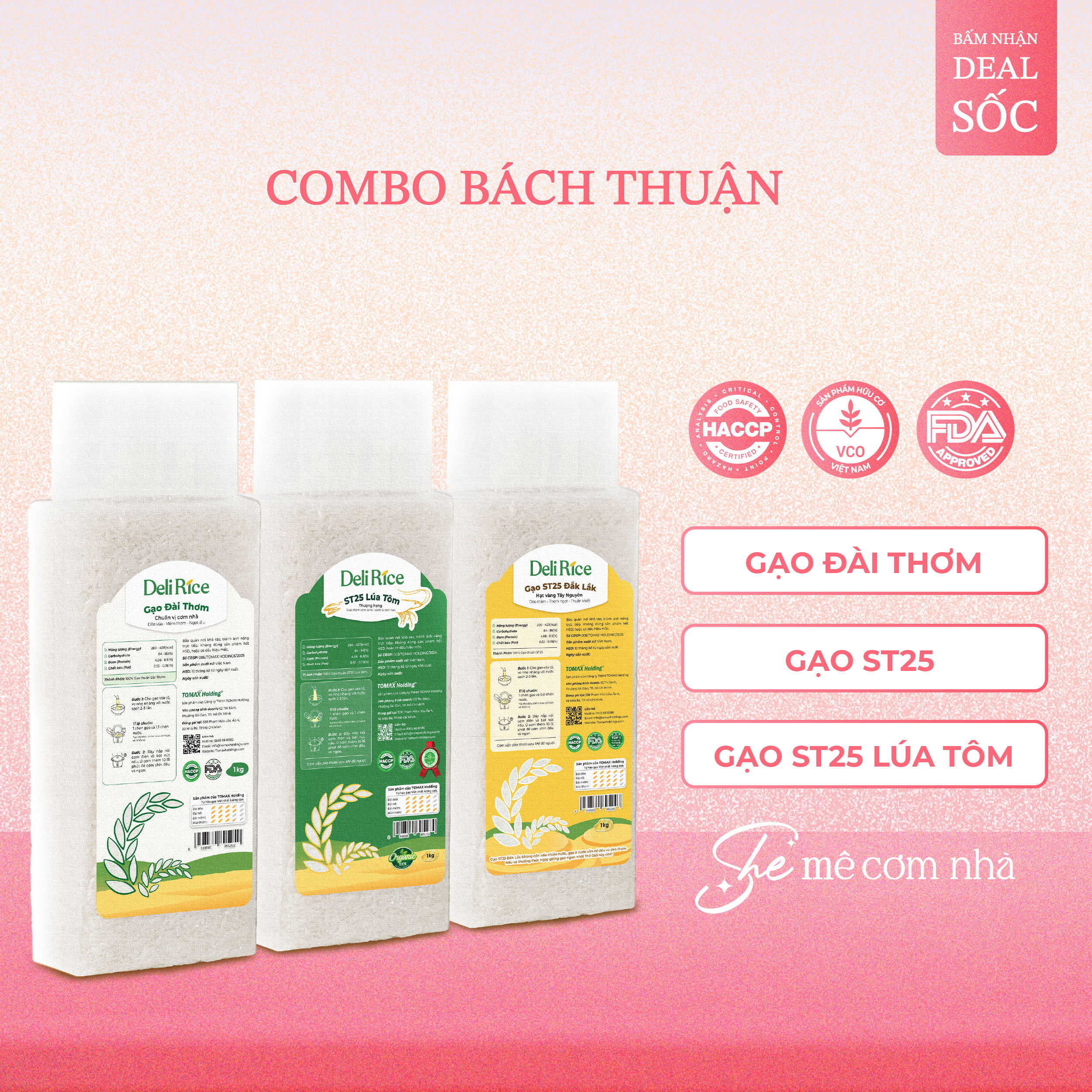 Combo 3 túi Gạo Mix (Lúa Tôm, ST25, Đài Thơm) 1 Combo 3 túi Gạo Mix (Lúa Tôm, ST25, Đài Thơm)
